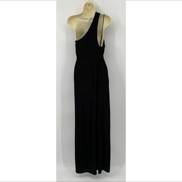 Katie May A Cut Above Gown black jersey knit slinky cut-out one shoulder XS - Picture 4 of 6